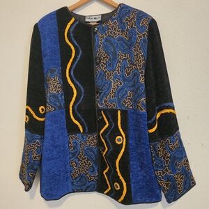 VTG Indigo Moon Jacket Toggle Button Artsy Boho Embroidered Lined SZ Small